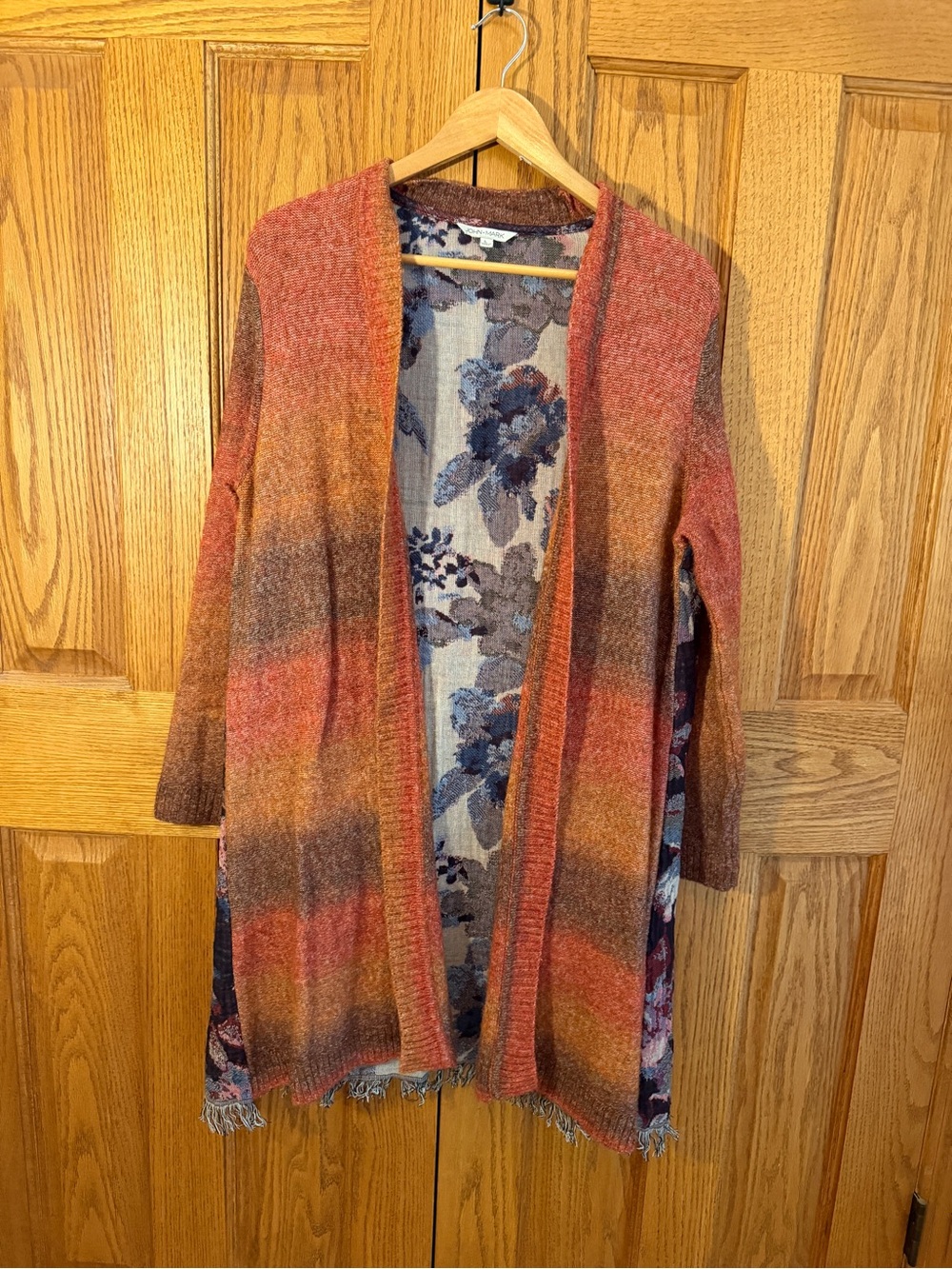 John Mark Open-Front Gradient Orange Rust Brown Cardigan